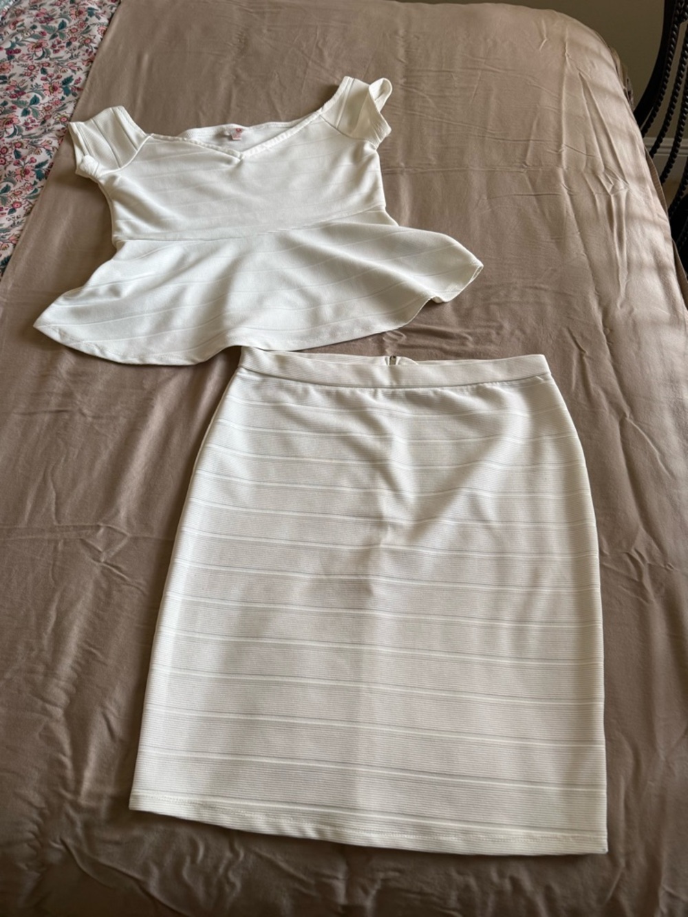 G by Guess White Peplum Top with Matching White Pencil Skirt